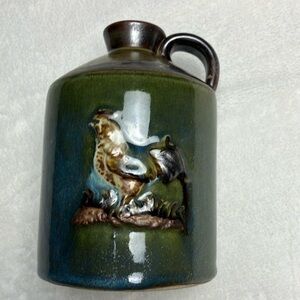 Rooster Stoneware Approx 4" Diam 6" Tall - Relief Crowing Image 2-Tone Jug Crock
